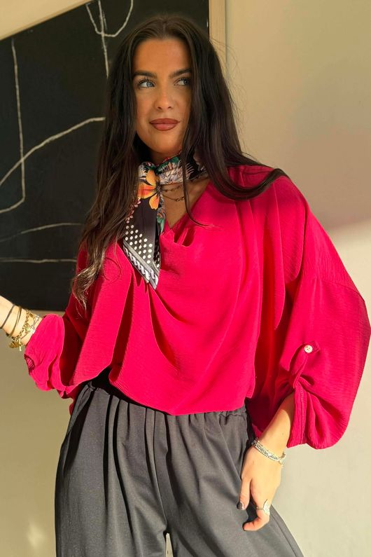 Suki Drape Cowl Blouse Hot Pink /5